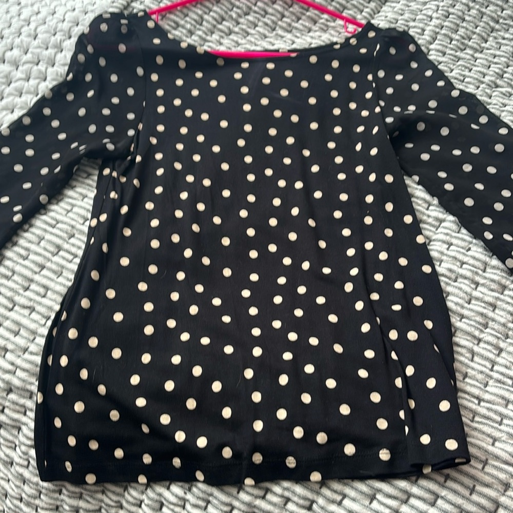 Coronation, sheer sleeve Loft long sleeve top.